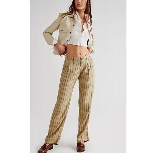 Free People Heat Wave Chino Pants Women’s 6 Classic Stripes Slouchy Button Fly - Picture 1 of 10